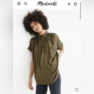 Madewell Olive Green Polka Dot Blouse Size XXS